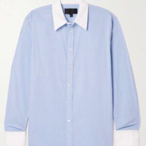 Nili Lotan Raphael Two-tone Cotton Shirt In Blue